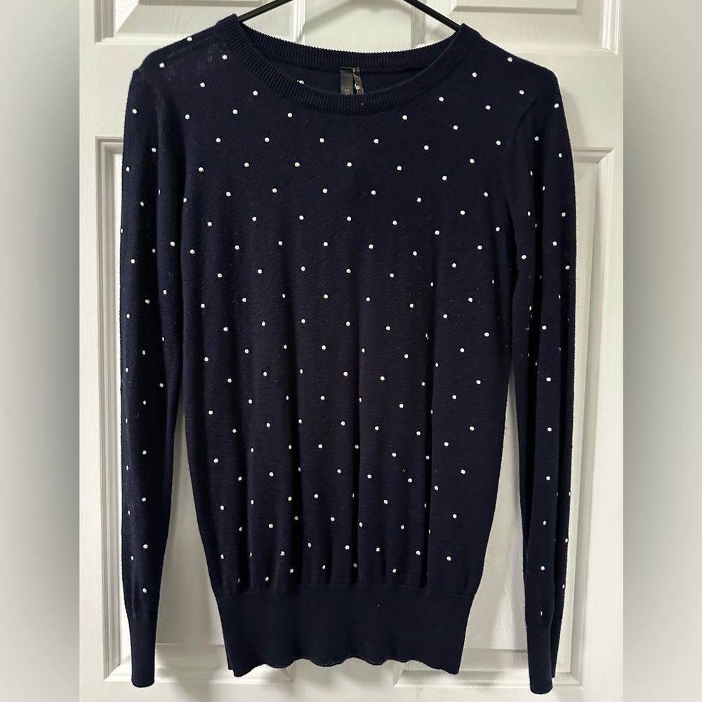 Renee C. Navy Polka Dot Sweater